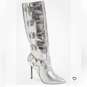 Silver High Heel Buckle Boots